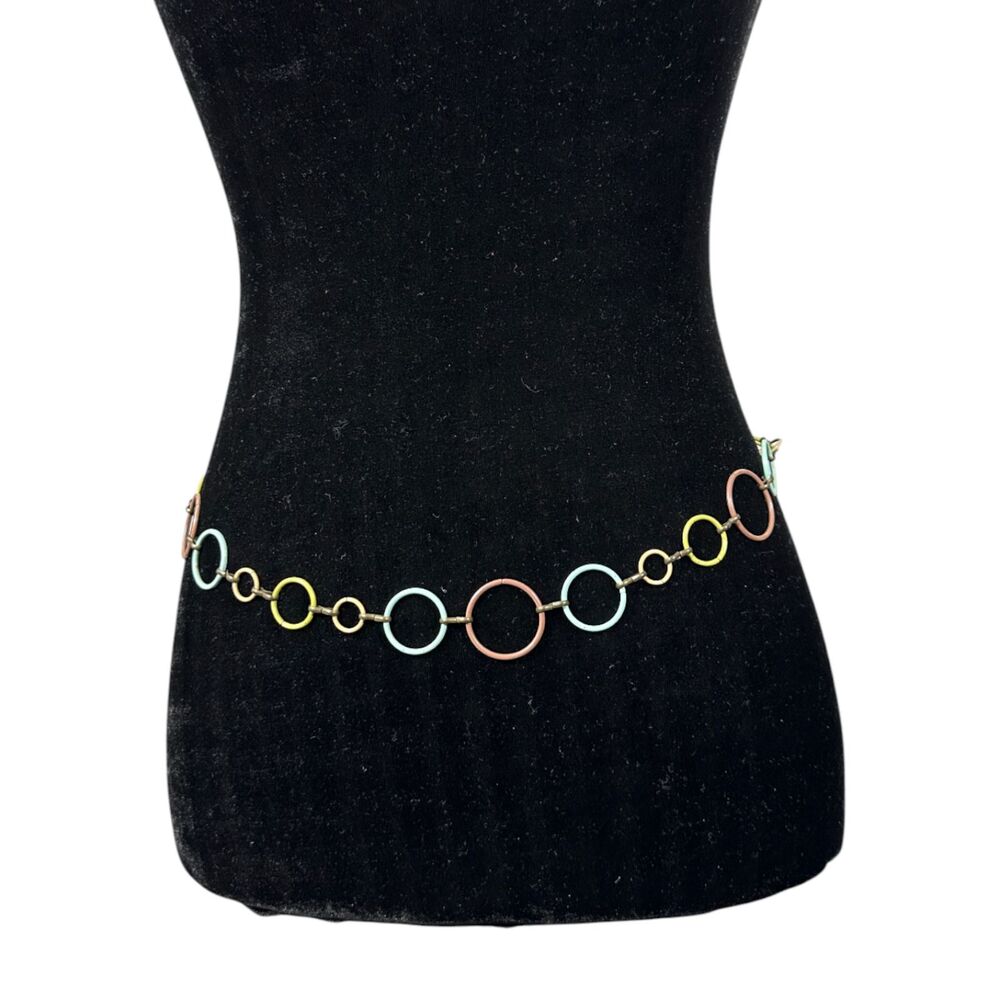 Vintage 90s Spice Girls Metal Pastel Circle Boho Hippie Chain Belt One Size